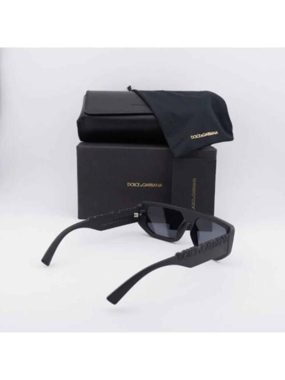 Dolce & Gabbana DG6203 25256G Sunglasses Black Rectangle Frame, Grey Lenses